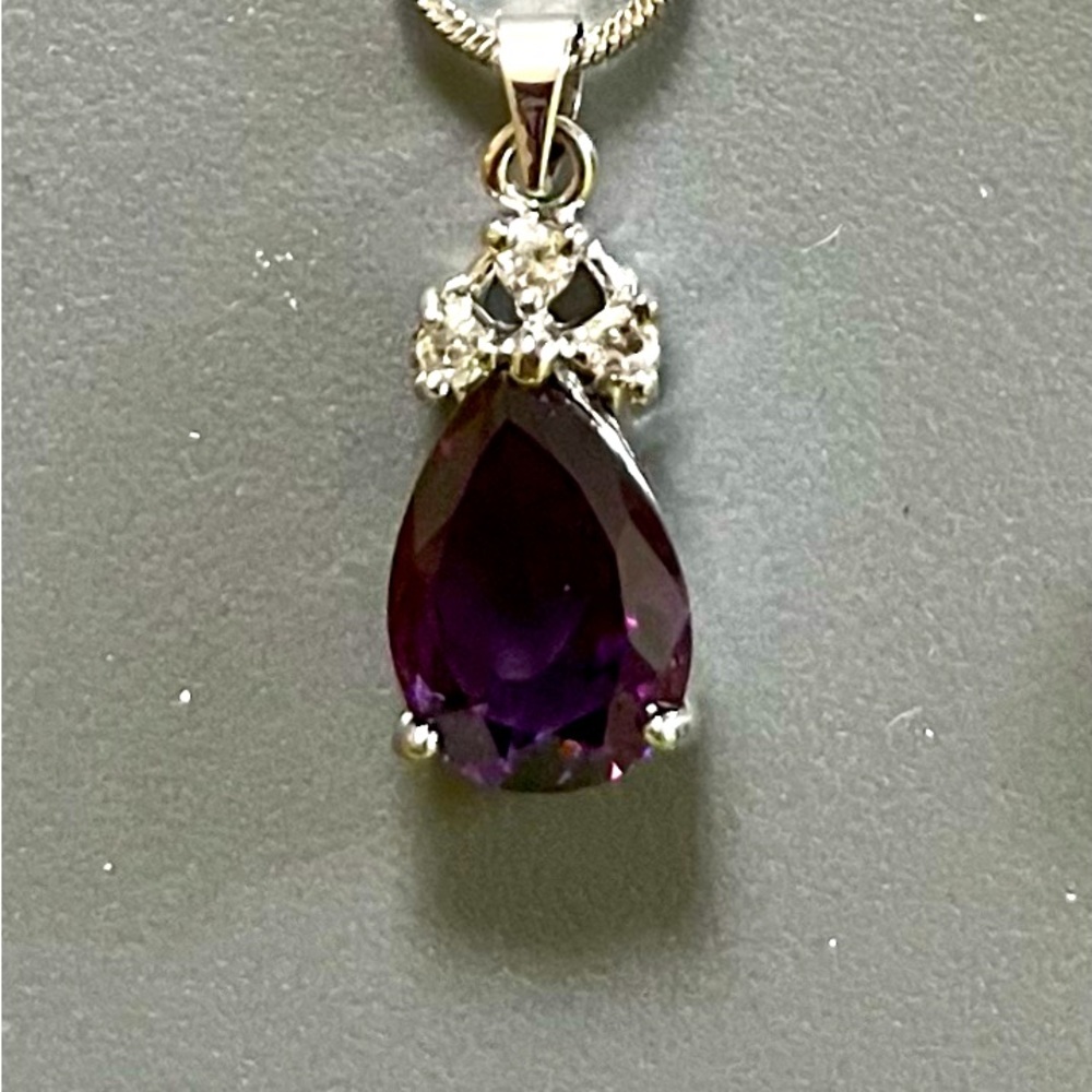 Necklace, Faux Amethyst and Diamond, Silver Setting and Chain